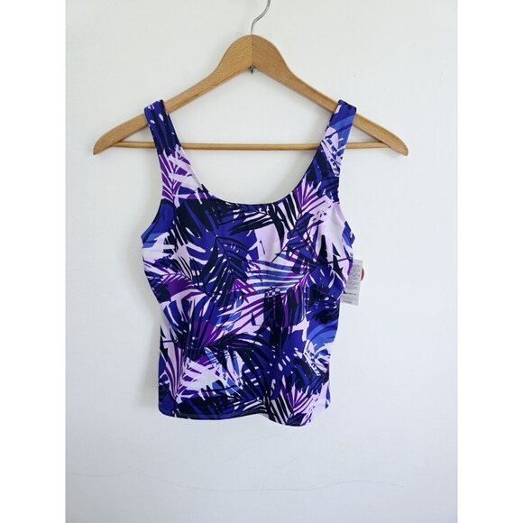 L.L. Bean Other - LL Bean Tankini UPF 50 Purple Tropical Wireless Sleeveless Swim Top Size 14 Reg